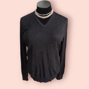 Classic BR Charcoal V-Neck Sweater